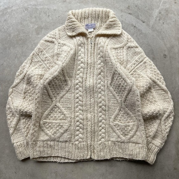 Nantu Famia Other - Vintage Andean Hand Knit Wool Zip Sweater Inca Quichua Cable Knit Cardigan M
